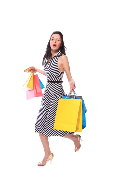 Sexy shopping ragazza holding bags — Foto Stock