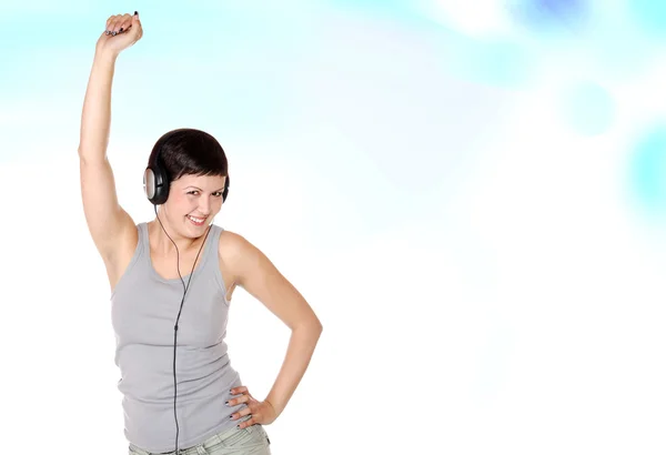 Exy young woman with headphones — Stock Photo, Image