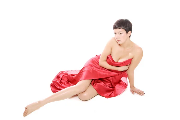 Belle fille dans une longue robe rouge — Photo