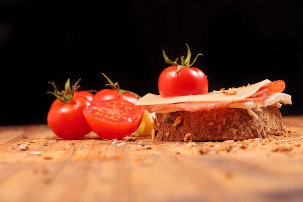 Salami cheese and tomatoes — Stock Photo, Image