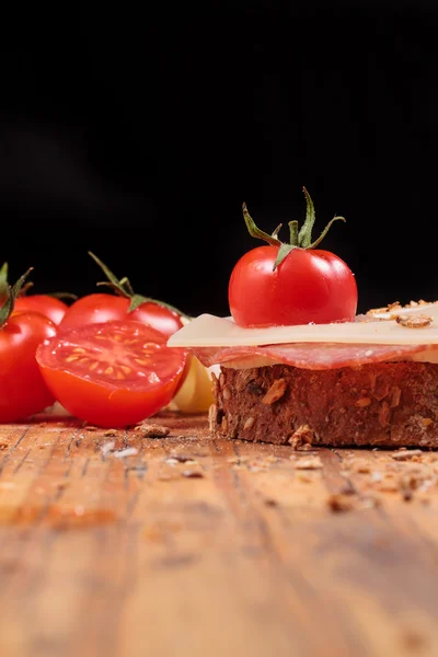 Salami cheese and tomatoes — Stock Photo, Image
