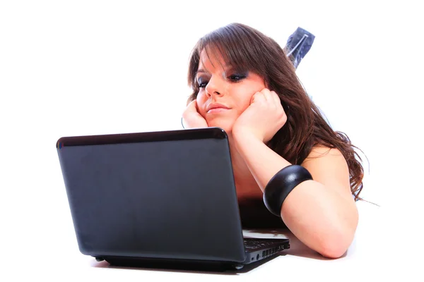 Menina feliz com um laptop — Fotografia de Stock