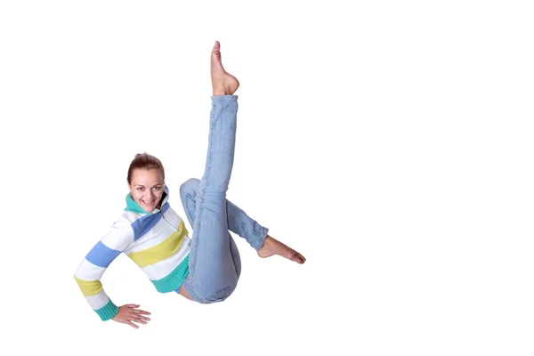 Mujer sonriente aislada en blanco — Foto de Stock