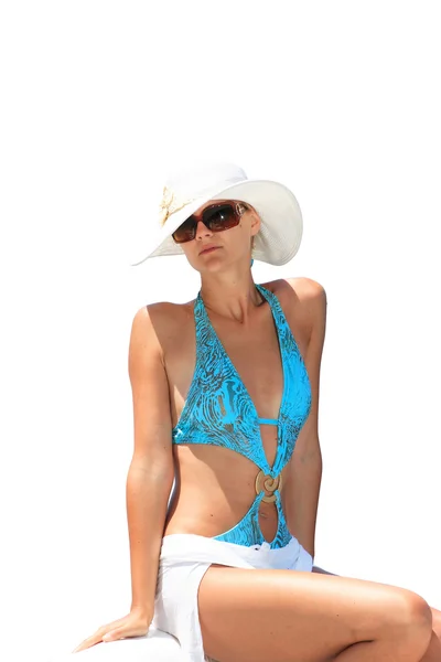 Beyaz izole Bikini Beach girl — Stok fotoğraf