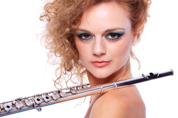 Portret van een vrouw fluit spelen — Stockfoto