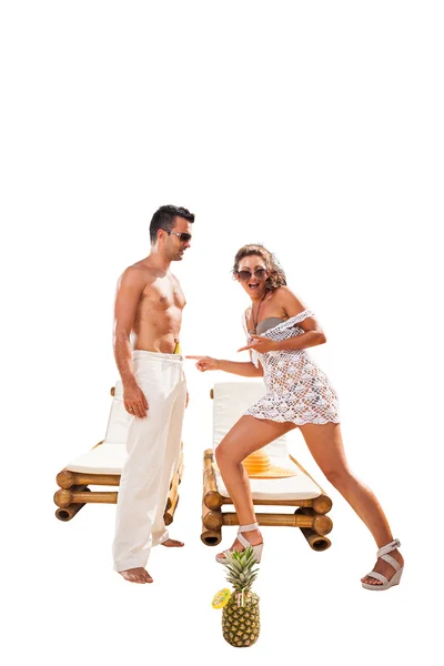 Summer photo of a couple wearing beachwear — Stock Photo, Image