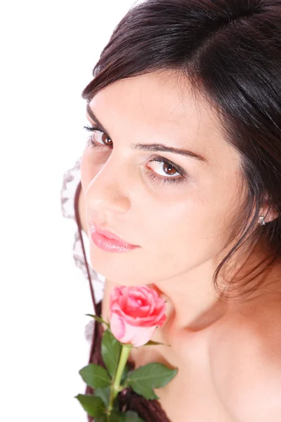 Piękna kobieta z kwiatem — Zdjęcie stockowe