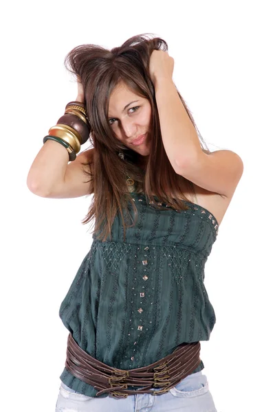 A happy young woman with facial expression — Stock Photo, Image