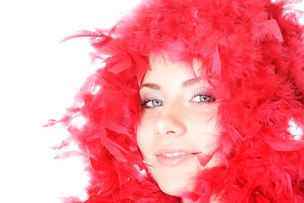 Mooie vrouw met rode ventilator — Stockfoto