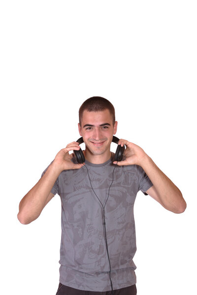 Man is listening to the music