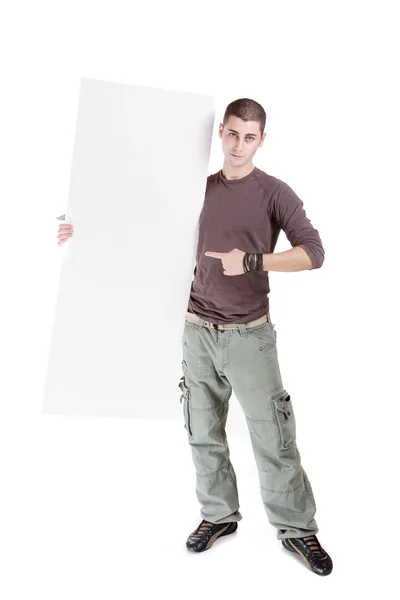 Casual man holding an add — Stock Photo, Image