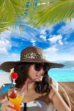 Yüzme Havuzu güverte lüks yaz tatil Yunanistan kadın