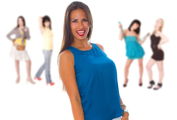 Group of five young women on white background — Stock Photo, Image