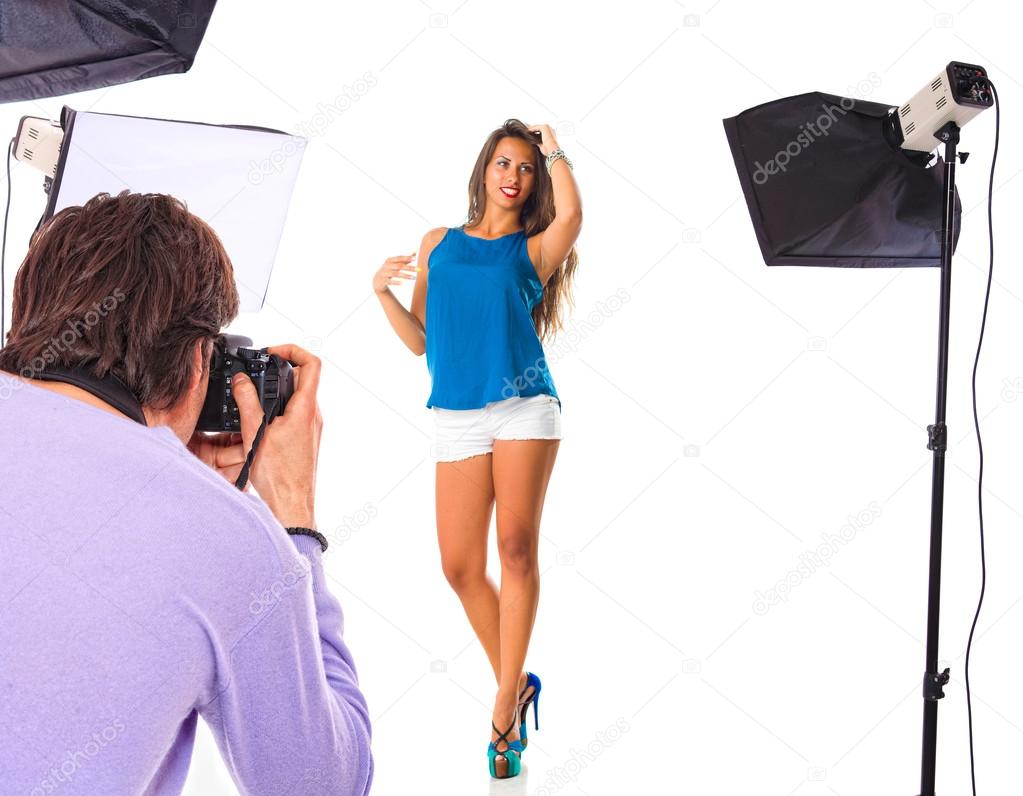 Young model poses for young photographer