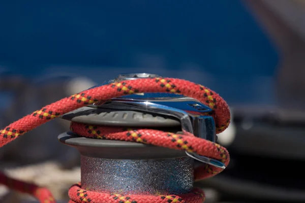 Sailboat Winch and Rope Yacht detail — Stock Photo, Image