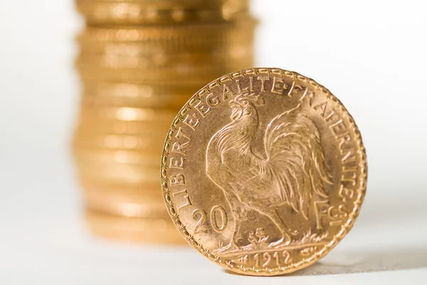 Twenty French Francs coins — Stock Photo, Image