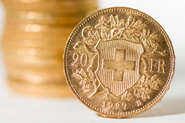 Twenty Swiss Francs coins — Stock Photo, Image