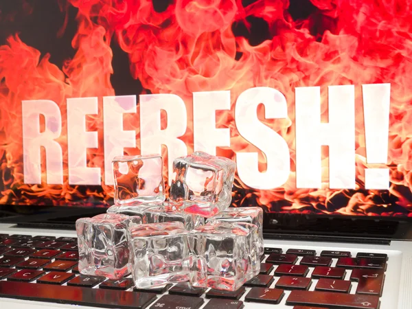 Ice cubes on computer keyboard — Stock Photo, Image