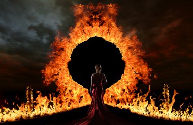 Woman at the gate of hell clipart