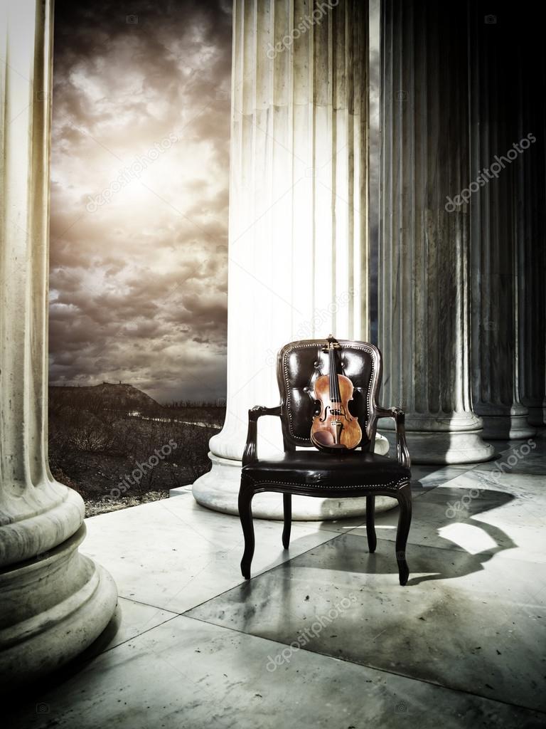 Old chair and violin