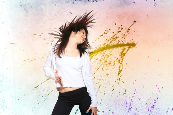 Woman dancing bokeh background — Stock Photo, Image