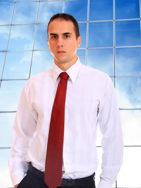 Homem de negócios posando no prédio corporativo — Fotografia de Stock