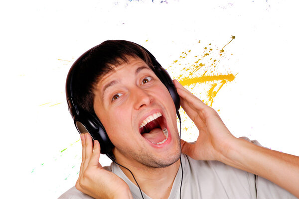 Young man listening music.