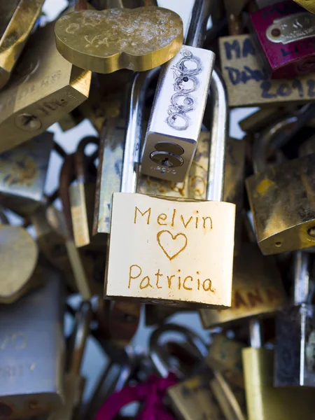 Liebesschlösser in Pariser Brücke Symbol für Freundschaft und Romantik — Stockfoto