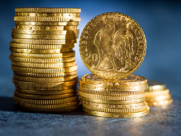 Twenty French Francs coins — Stock Photo, Image