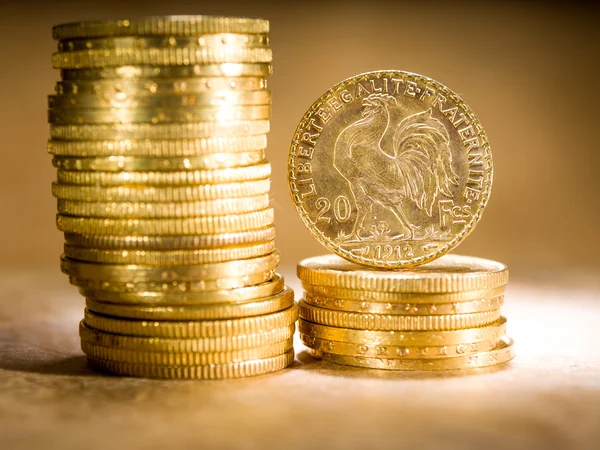 Twenty French Francs coins — Stock Photo, Image