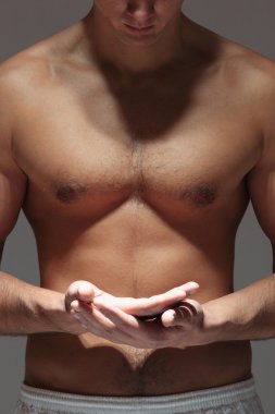 Muscular man torso with open hands clipart