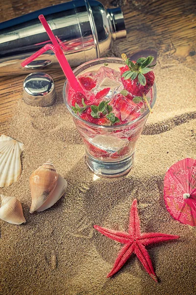 Fresh strawberry tropical cocktail with shaker — Stock Photo, Image