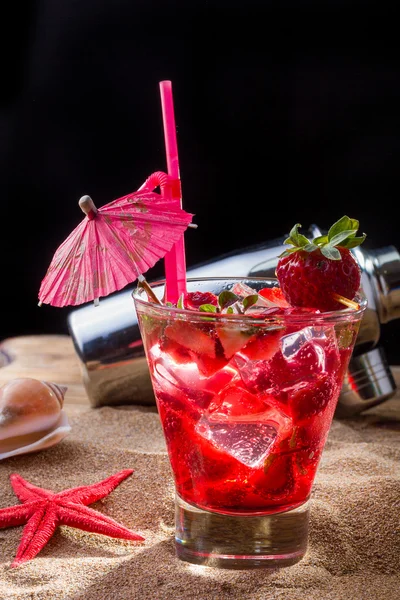 Fresh strawberry tropical cocktail with shaker — Stock Photo, Image