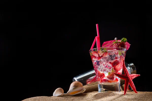 Fresh strawberry tropical cocktail with shaker — Stock Photo, Image