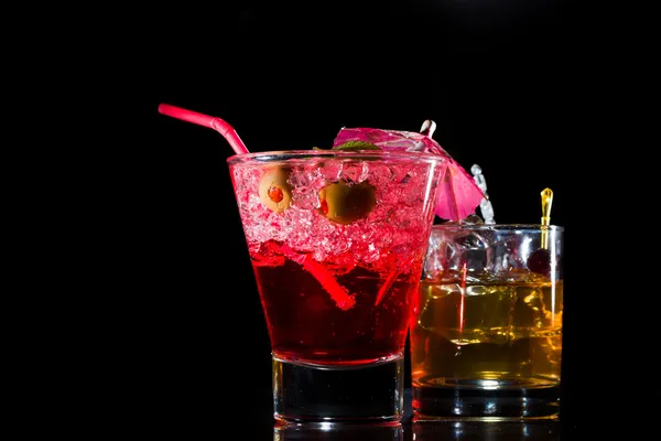 Strawberry cocktail and whiskey liqueur glass — Stock Photo, Image