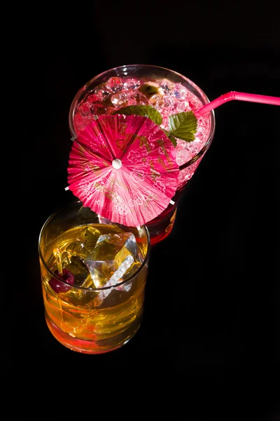 Strawberry cocktail and whiskey liqueur glass — Stock Photo, Image