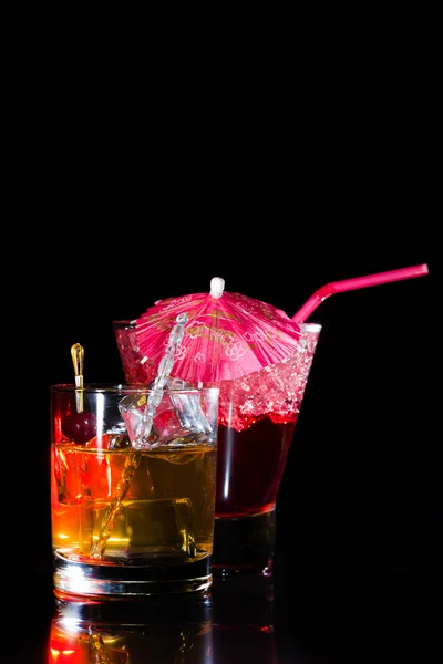 Strawberry cocktail and whiskey liqueur glass — Stock Photo, Image