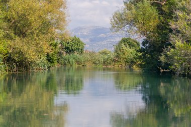 Dağları, ormanı ve nehri olan bir manzara.