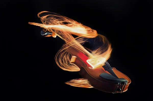 Violin on fire selective focus — Stock Photo, Image