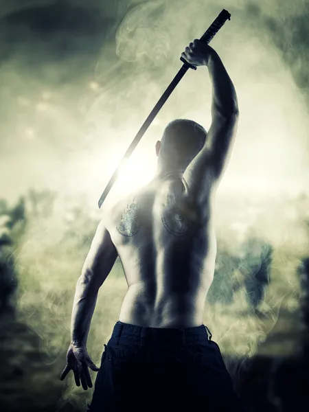 Warrior with his Katana — Stock Photo, Image