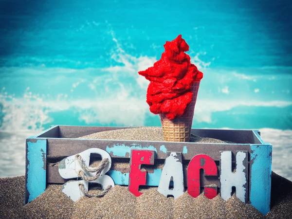 Two Icecreams in a box on the beach — Stock Photo, Image