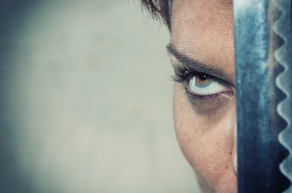 Warrior  with her Katana sword — Stock Photo, Image