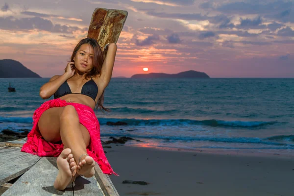 Asian model on the beach — Stock Photo, Image