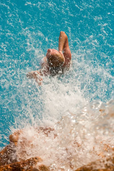 Spa hydrotherapy woman waterfall — Stock Photo, Image