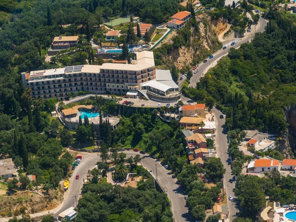 Aerial view of a hotel in Paleokastritsa in Corfu — Stock Photo, Image