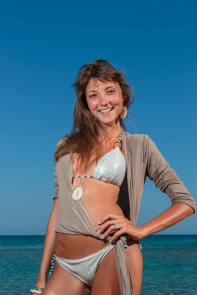 Картина ідеальної жінки на морському узбережжі — стокове фото