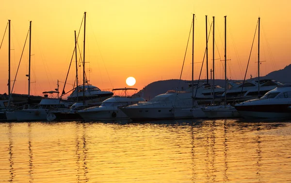 Seilbåter ved solnedgang – stockfoto