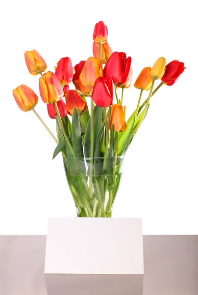 Flowers in vase with message card — Stock Photo, Image