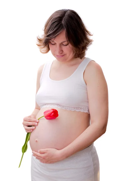 Femme enceinte avec tulipe — Photo