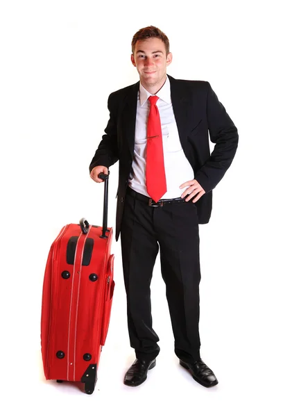 Homme d'affaires avec valise sur fond blanc — Photo